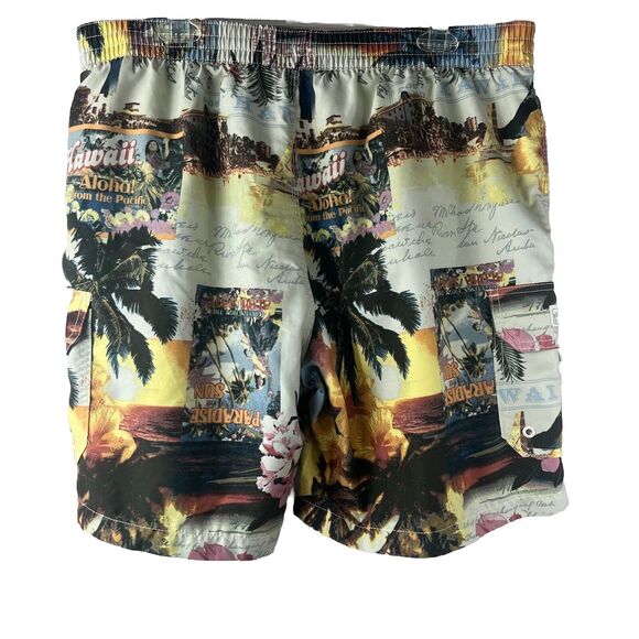 Caribbean Joe Graphic Hawaii Print Swim Trunks Size Large - Picture 5 of 7